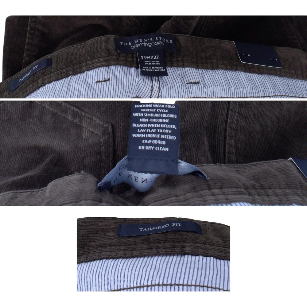The Mens Store Bloomingdales Corduroy Tailored Fit Pants Brown 34W x 32L Classic